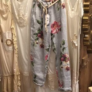 LINEN FLORAL PANTS SIZE S,M.L,XL